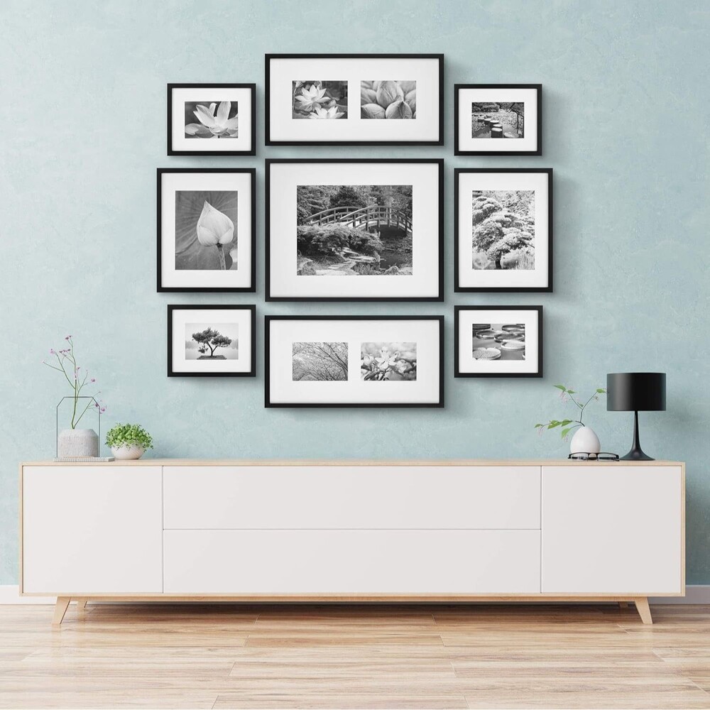Gallery Perfect 9 Pc Black Photo Frame Gallery Kit Decorative Art Prints Set NEW - Picture 6 of 16